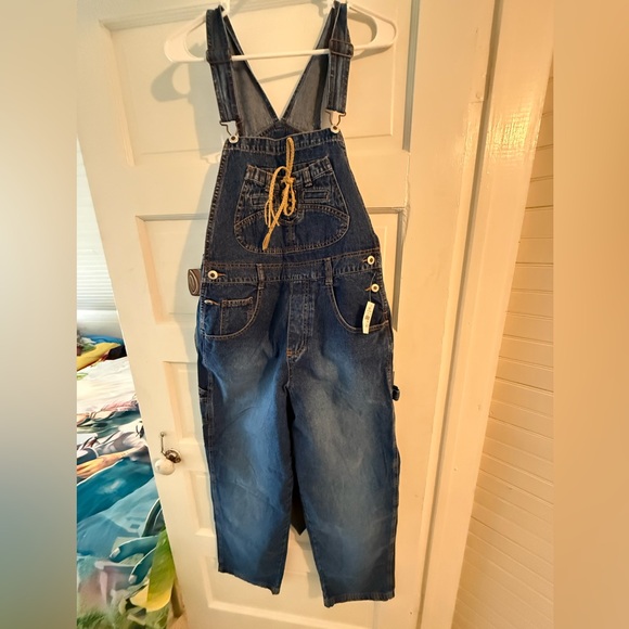 Carolina Blues Pants - Medium Blue Denim Overalls with Contrast Stitching